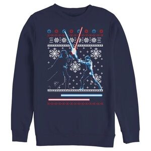 Star Wars Christmas Crew Neck Sweater  XL Darth Vader Luke Skywalker Navy Blue
